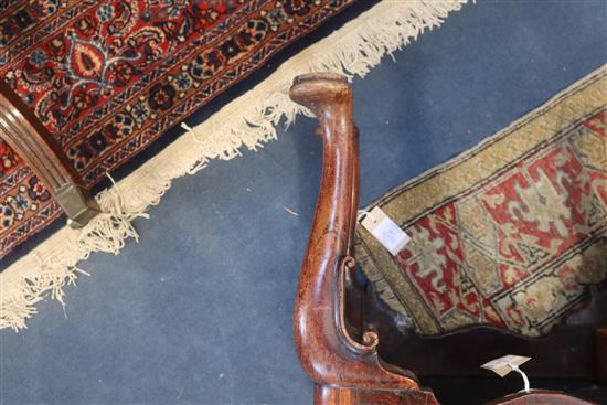 An early 18th century red walnut stool, W.1ft 6in. D.1ft 2in. H.1ft 4in.